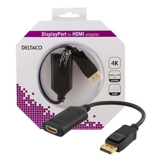 Electrify pisk tragt DELTACO DisplayPort to HDMI adapter, active, 4K in 60Hz, black | Elgiganten