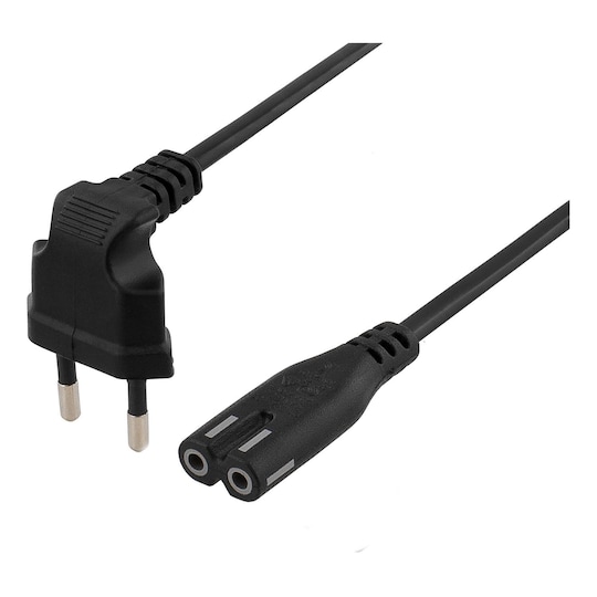 DELTACO power cable, angled CEE 7/16, straight IEC 60320 C7, 3m, black