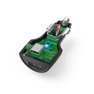 HAMA Hurtiglader 12-24V USB-C & USB-A PD 30W Sort