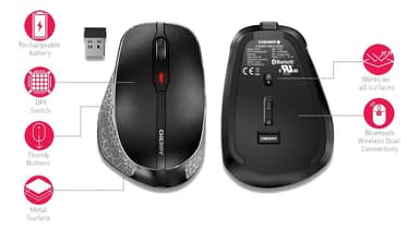 CHERRY MW 8 ergonomisk mus, genopladeligt batteri, BT + RF-forbindelse