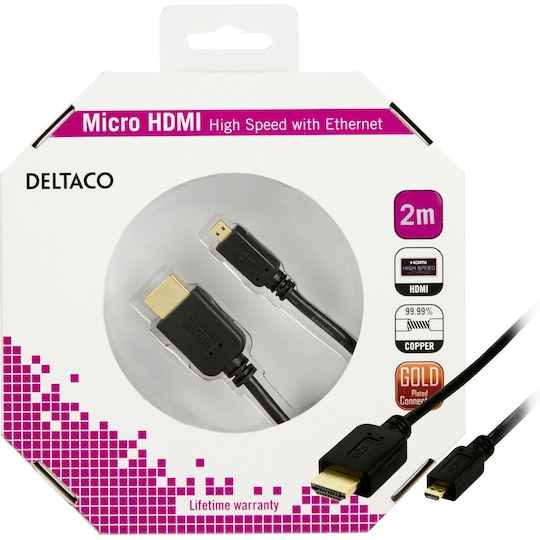 DELTACO HDMI kabel, HDMI High Speed with Ethernet, HDMI Type A han - H