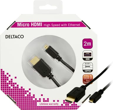 DELTACO HDMI kabel, HDMI High Speed with Ethernet, HDMI Type A han - H
