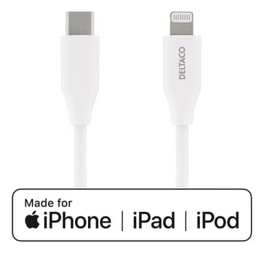 DELTACO USB-C to Lightning cable, 1m, 9V/2A  5V/3A PD, 5V/2.4A, white