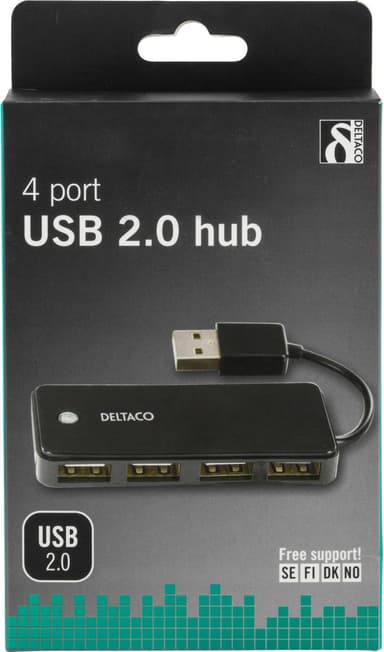 DELTACO USB 2.0 hub, 4xType A hun, sort