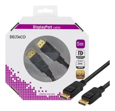 DELTACO DisplayPort-skærmkabel, Ultra HD i 60Hz, 5m, sort