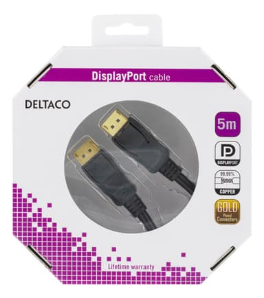 DELTACO DisplayPort-skærmkabel, Ultra HD i 60Hz, 5m, sort