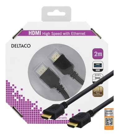 DELTACO HDMI kabel, HDMI High Speed with Ethernet, HDMI Type A h