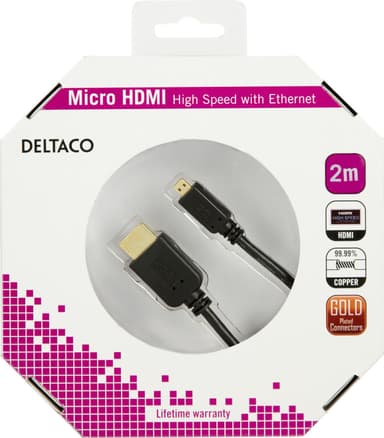 DELTACO HDMI kabel, HDMI High Speed with Ethernet, HDMI Type A han - H
