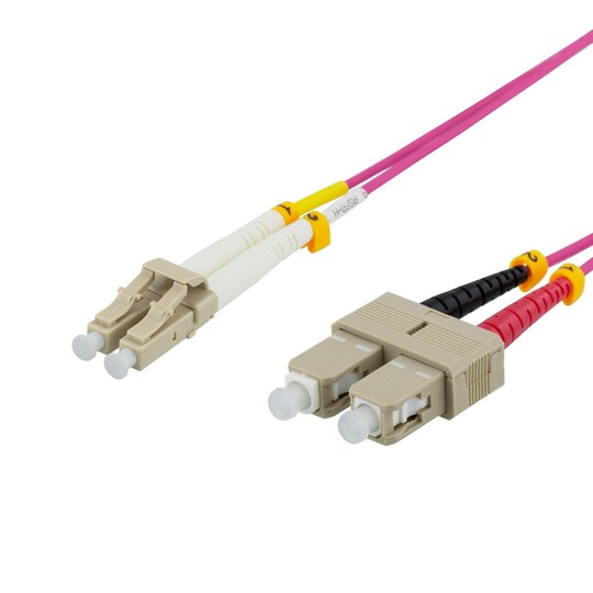 DELTACO Fiber cable, 5m, LC-SC Duplex, 50/125, pink