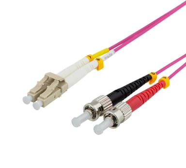 DELTACO Fiber cable, 2m, LC-ST Duplex, 50/125, pink