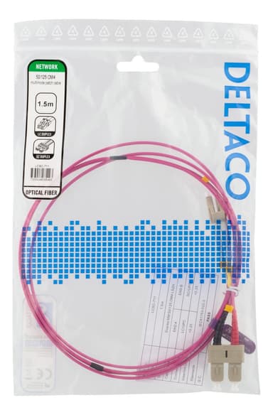 DELTACO OM4 fiber cable LC - SC, duplex, multimode, 50/125, 1.5m