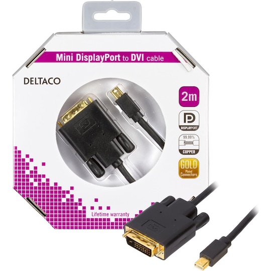 DELTACO mini DisplayPort til DVI-D Single Link monitorkabel, 20-pin ha