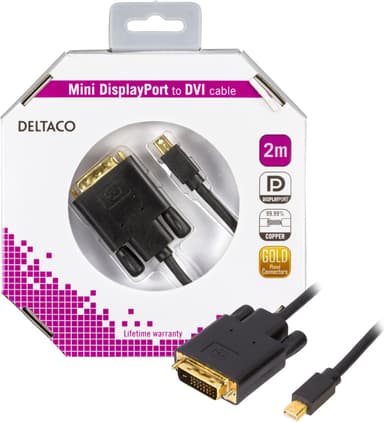 DELTACO mini DisplayPort til DVI-D Single Link monitorkabel, 20-pin ha