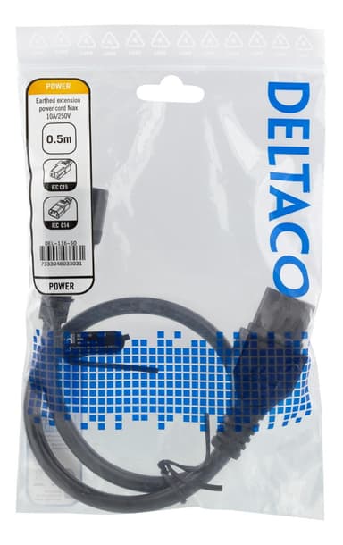DELTACO extension cord IEC C15 - IEC C14, 0.5m, black