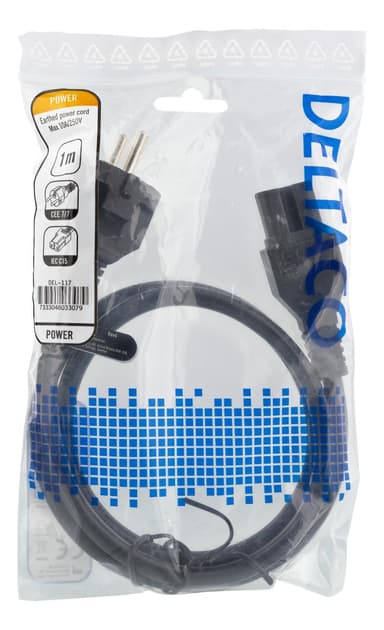 DELTACO power cord CEE7/7 - IEC C15, 1m, black
