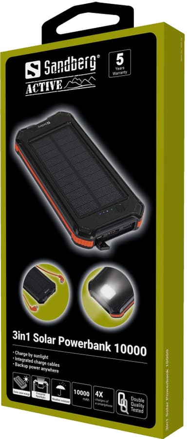 Sandberg 10000 mAh powerbank med solceller
