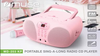 MD-203 KB Radioafspiller FM med CD Aux Mic. Lyserød
