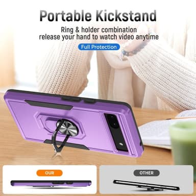 Google Pixel 6A Stødsikker TPU+PC Kickstand Telefonetui Bilmonteret Metalplade - Lilla/Sort