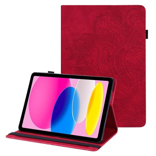 Til iPad 10.9 (2022) Tabletetui Cover Blomsterprægning - Rød