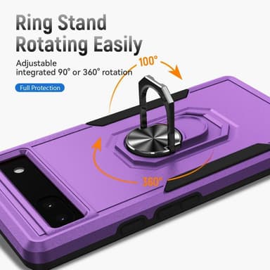 Google Pixel 6A Stødsikker TPU+PC Kickstand Telefonetui Bilmonteret Metalplade - Lilla/Sort