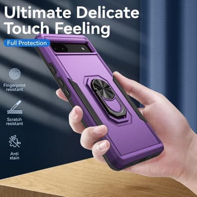 Google Pixel 6A Stødsikker TPU+PC Kickstand Telefonetui Bilmonteret Metalplade - Lilla/Sort