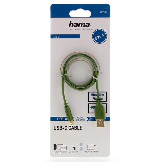 HAMA Kabel USB-C Flexi-Slim USB-A-USB-C Guld Grøn 0,75m