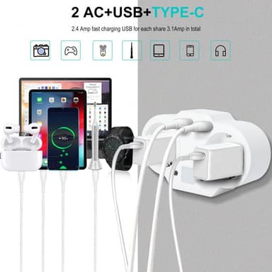 2-vejs vægstik stikkontakt med USB og USB-C Hvid