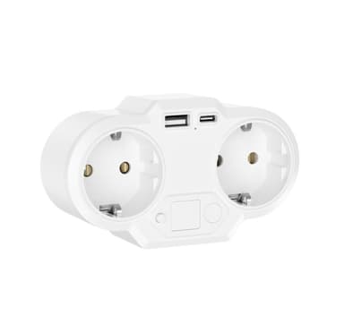 2-vejs vægstik stikkontakt med USB og USB-C Hvid