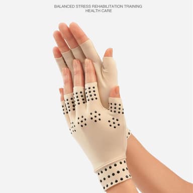 Anti-slip fingerløse arthritis kompressionshandsker 1 par Beige