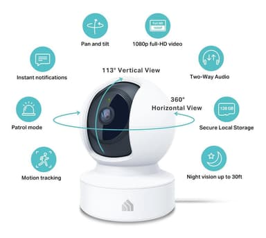 TP-Link Kasa Spot Pan Tilt, 24/7 Rec, 1080p, 2,4 GHz, H360º V113º