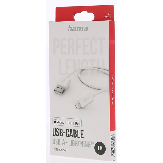 HAMA Opladningskabel USB-A til Lightning Hvid 1.0m