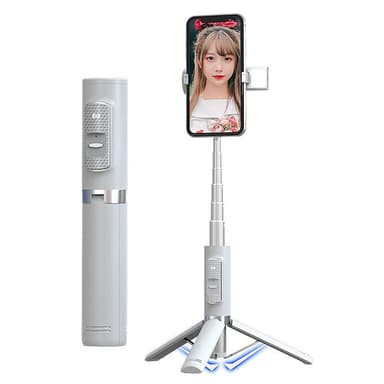Alt-i-én Selfie Stick-stativ med lys hvid