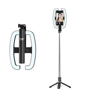 Selfie Stick-stativ med lys Sort