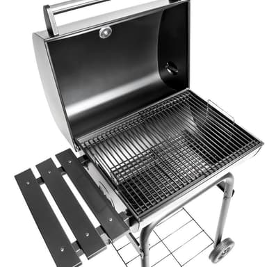 Grill med termometer og hjul - sort