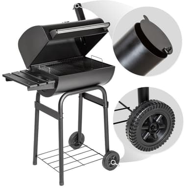 Grill med termometer og hjul - sort