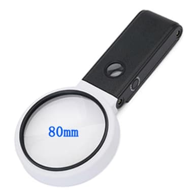 80 mm foldet forstørrelsesglas med UV LED-lys, 6X 25X forstørrelsesglas