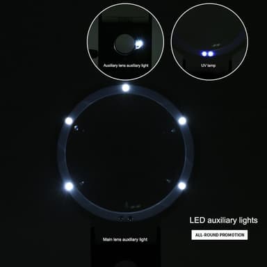 80 mm foldet forstørrelsesglas med UV LED-lys, 6X 25X forstørrelsesglas
