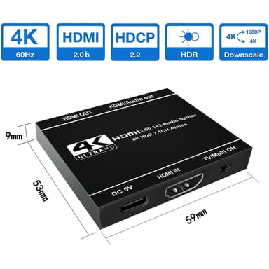 HDMI Splitter 1 Port ind 2 ud 4K60HZ Sort