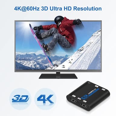 HDMI 2.0 Splitter 1 Port ind 2 ud 4K60HZ Sort