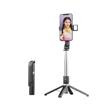 Justerbar Selfie Stick Tripod LED Lys 140 cm Sort
