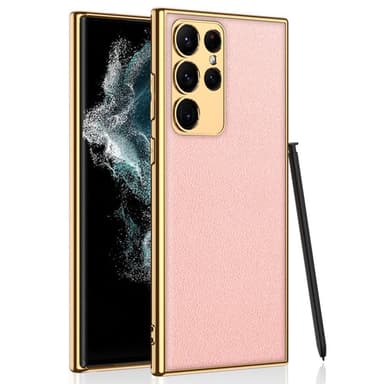 SKALO Samsung S23 Ultra PU-læder Gold Edge Cover - Pink