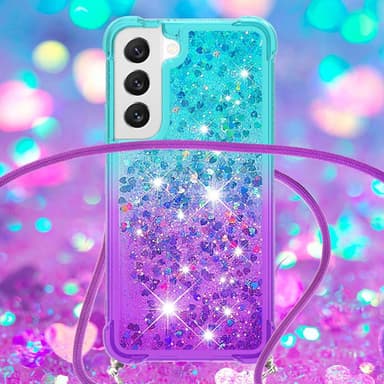 SKALO Samsung S23 Kvicksand Glitter Mobile Collar - Turkis-Lilla