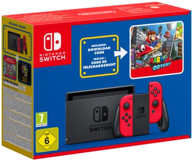 Nintendo Switch spillekonsol med Super Mario Odyssey-downloadkode