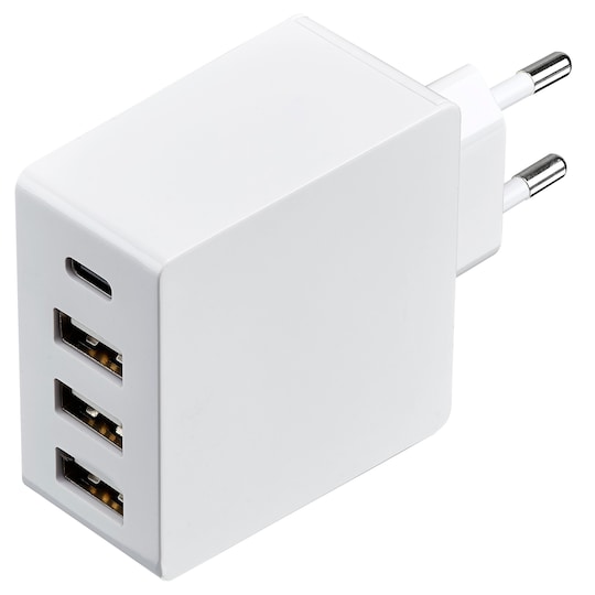 Sandstrøm USB-C vægoplader 4 porte (hvid)