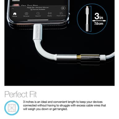 Naztech adapter lightning til 3.5 mm jackstik - sølv