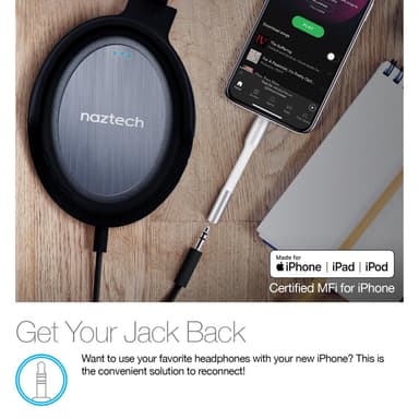 Naztech adapter lightning til 3.5 mm jackstik - sølv
