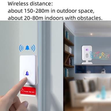 INF Trådløs dørklokke IP66 vandtæt med 36 melodier 4 lydstyrkeniveau 95dB Hvid