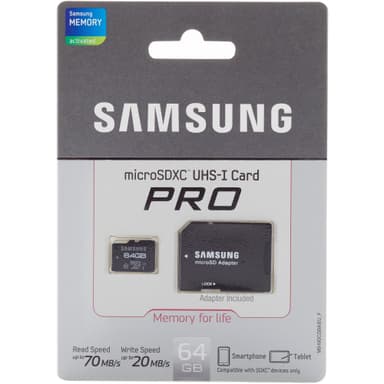Samsung Pro 64GB microSDXC hukommelseskort + SD-adapter