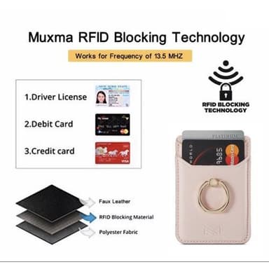 MUXMA Kortholder Ringstativ RFID-blokerende klæbende kreditkortslot - lyserød