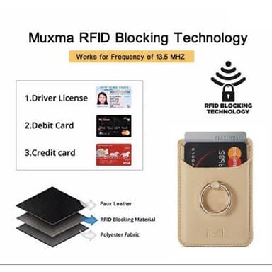 MUXMA Kortholder Ringstativ RFID-blokerende klæbende kreditkortslot - Guld